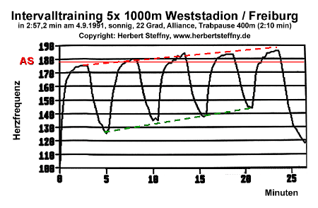Intervalltraining beim Laufen -  5x1000m Herbert Steffny - www.herbertsteffny.de
